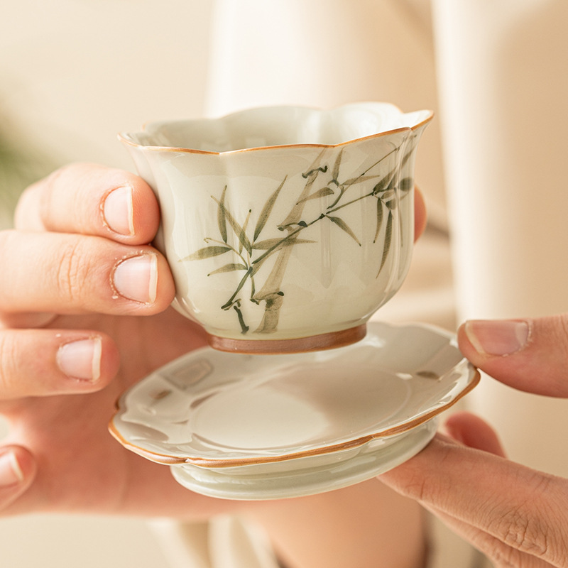 Cốc trà măng tây vẽ tay cốc chủ nhân gốm sứ chuyên dụng cá nhân cốc trà kiểu Trung Quốc cách nhiệt chống bỏng