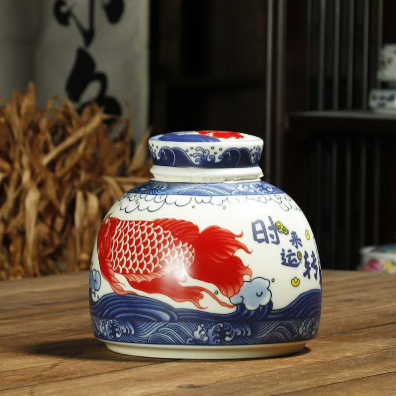 Trà gốm có thể kín lọ trà hoa lọ trà gia đình phụ kiện trà công suất lớn kín lọ lưu trữ trà