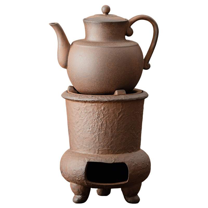 Bếp trà bùn đá cũ, bếp pha trà, ấm trà bằng đá cổ điển, ấm trà, đế sưởi nến, bộ ấm trà gia đình