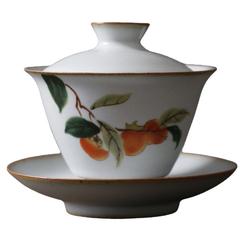 Bán buôn cổ trăng trắng Ru lò ba cái bát có nắp nhỏ lọc quả hồng cổ điển Kung Fu mở lát có thể nuôi Bát trà