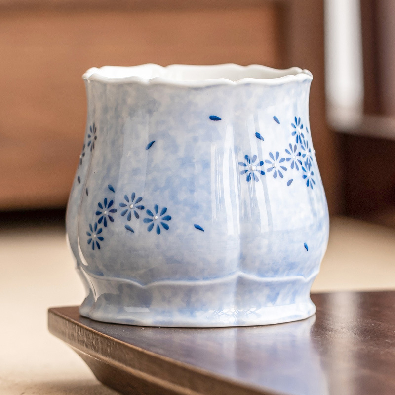 Cốc chủ nhân cổ màu xám thảm thực vật, cốc hoa cúc xanh gia dụng cá nhân, cốc trà Kung Fu cỡ lớn, tách trà, tách trà