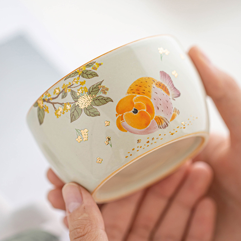 Cốc trà cá vàng osmanthus cốc chủ nhân gốm sứ gia dụng cốc chuyên dụng uống trà cỡ lớn bộ trà kungfu cốc trà đơn