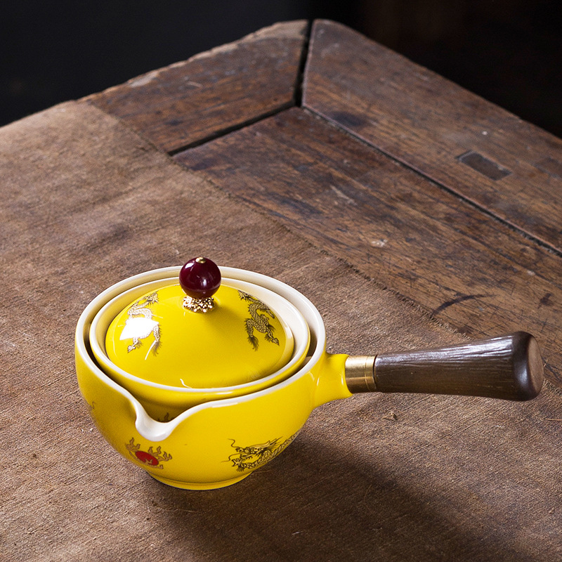 Ấm pha trà gốm sứ Kung Fu bộ dụng cụ pha trà cho người lười tự động nhỏ dụng cụ pha trà gia dụng ấm một bên tay cầm văn phòng kiểu Trung Quốc