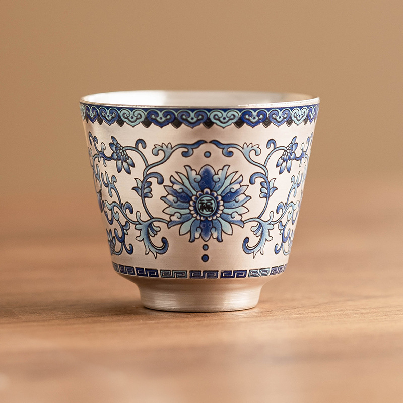 Cốc hương hoa sen mạ bạc, cốc uống trà, cốc gia chủ, cốc cá nhân sang trọng nhẹ cao cấp, cốc trà gốm sứ