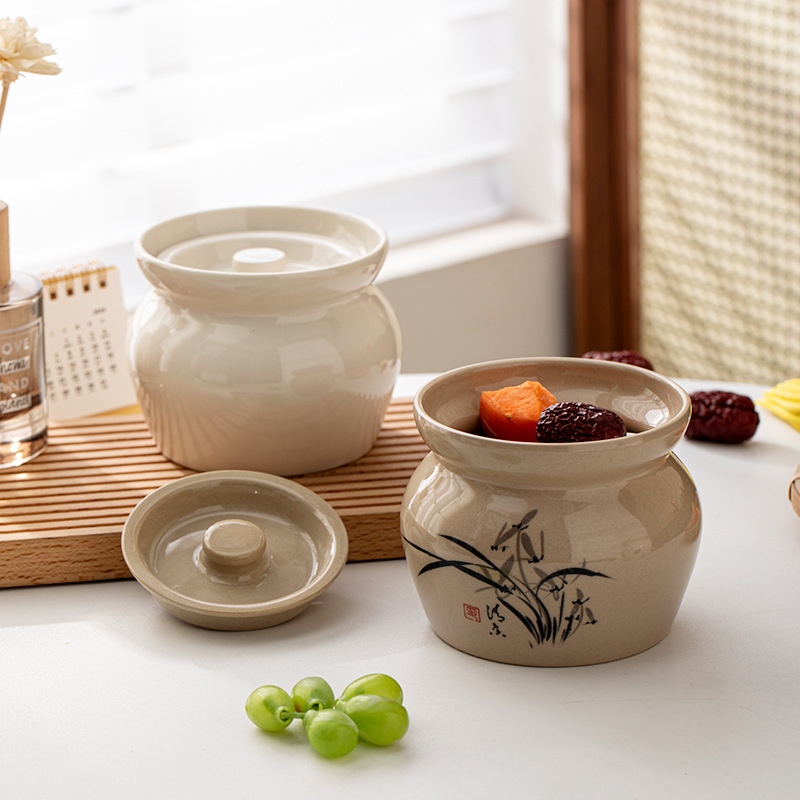 Nồi đất nung có nắp để hấp trứng và hầm súp, món ăn nhẹ kiểu Trung Quốc, nồi súp gốm dùng một lần.