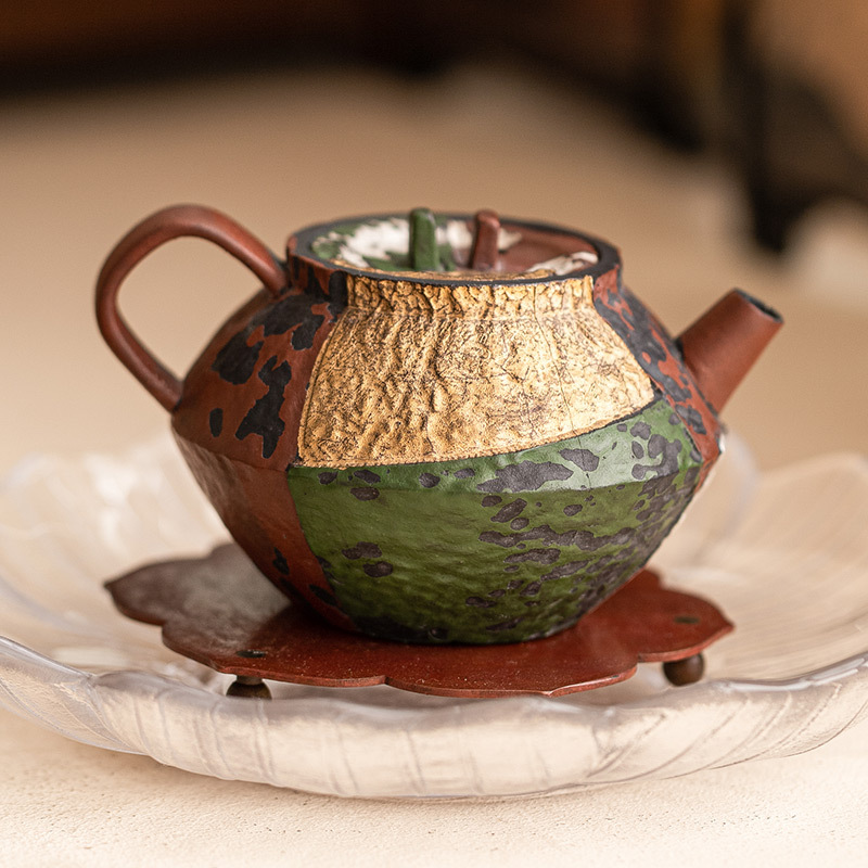 Ấm trà Baijia chạm khắc vàng thủ công, ấm trà gia dụng bằng gốm thô, bộ ấm trà kung fu bùn đá cũ, ấm đơn không nóng