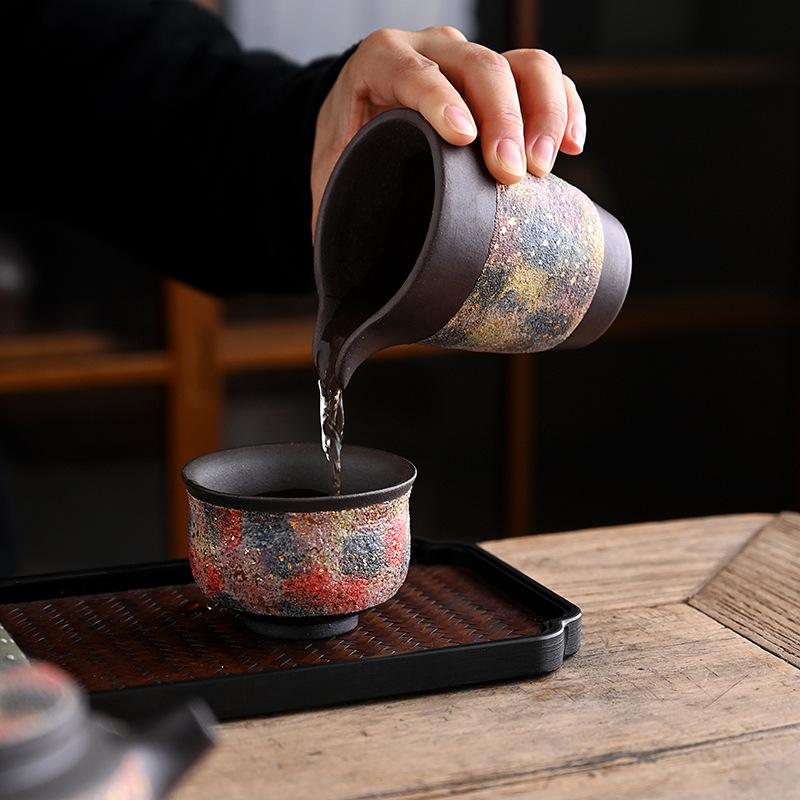 Cốc đường hầm bằng bùn đá cũ, cốc công cộng làm bằng tay, dụng cụ chia trà, bộ trà kungfu gia dụng kiểu Nhật, cốc đồng nhất có thể nâng bảy
