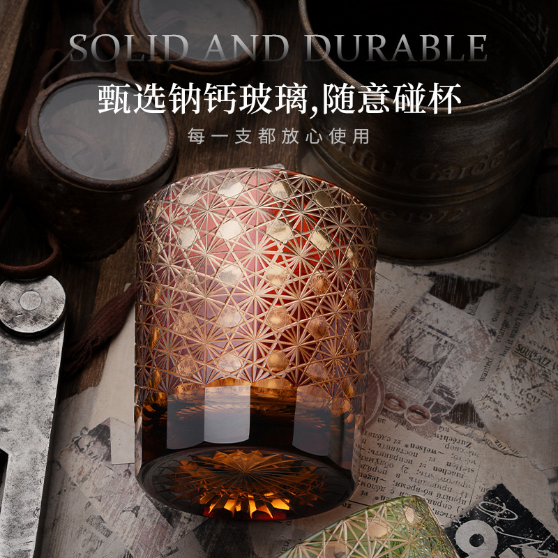 Ly rượu mạnh chạm khắc thủ công phong cách Nhật Bản của Edo Kieko, hộp quà ly rượu whisky pha lê bình minh cổ điển gia dụng, quà tặng