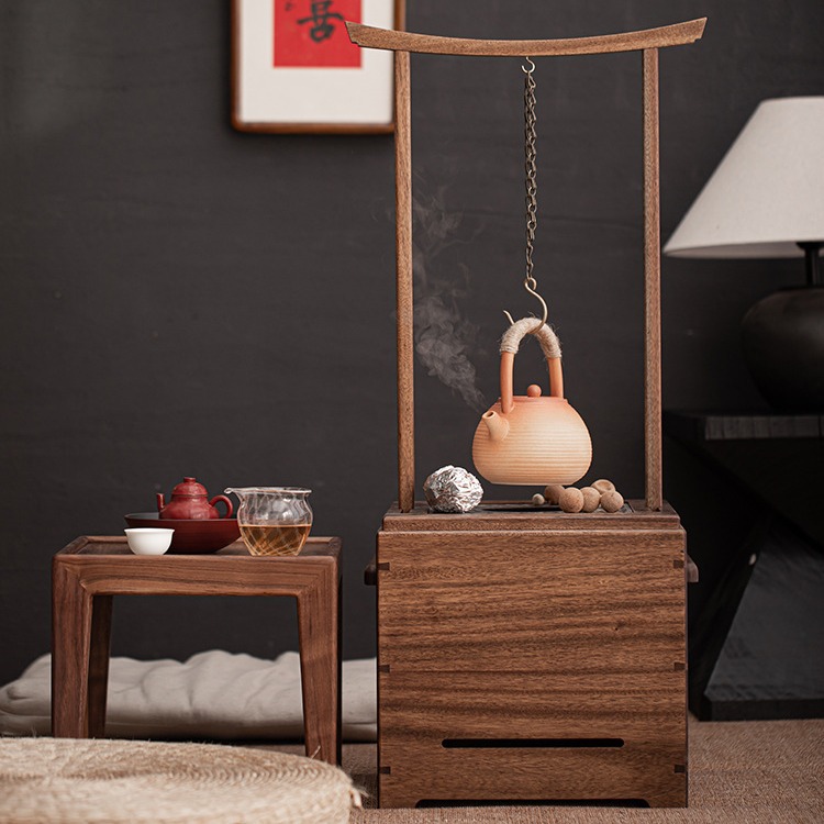 Gỗ óc chó đen Bát lửa bếp nấu trà bếp than rang cam cao cấp gia đình trong nhà phòng trà bếp than bếp đun trà sưởi ấm