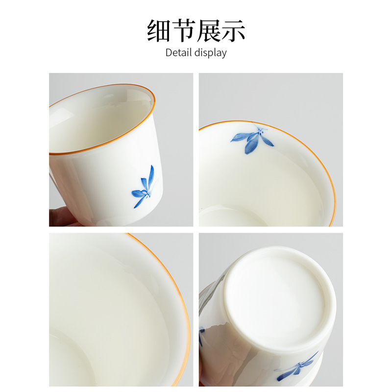 Cốc trà hoa lan hồ điệp sứ trắng vẽ tay tinh khiết cốc trà gốm sứ cốc chủ nhân chuyên dụng cá nhân cốc trà cốc trà gia dụng