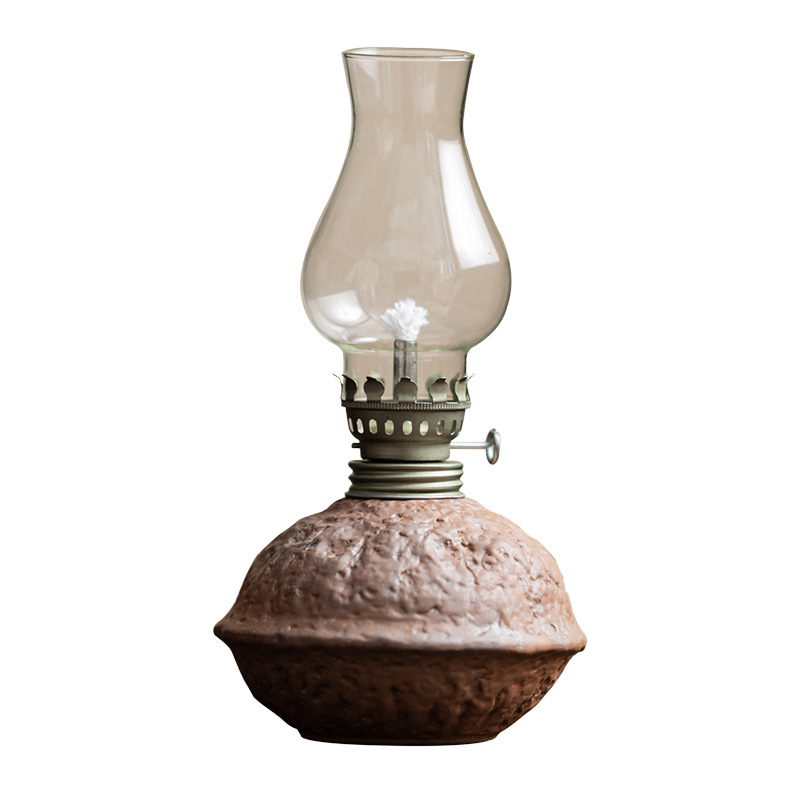 Đèn bơ gốm thô cổ điển phụ kiện bộ trà bùn đá cũ đồ trang trí trang trí để bàn nhà phòng trà đèn ngủ