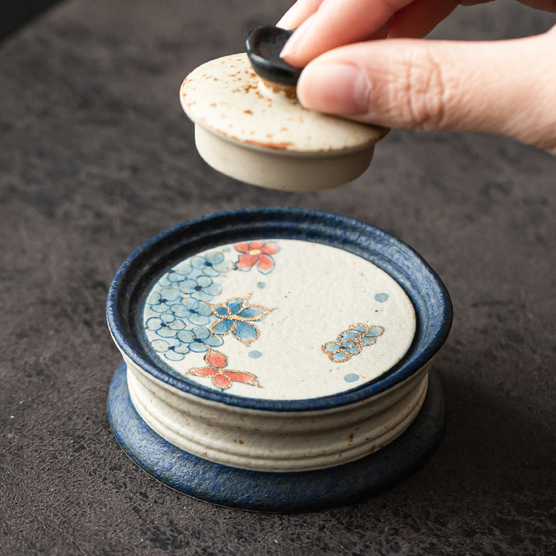 Lót cốc gốm đá lửa trắng xanh bộ trà Kung Fu cách nhiệt lót cốc trà chống bỏng gia dụng khay trà sơn vàng nắp đĩa