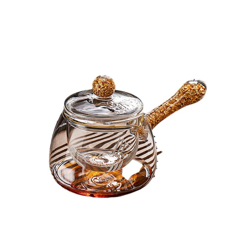 Bộ ấm trà bằng thủy tinh borosilicate chịu nhiệt cao, có bình chia trà, lưới lọc trà, ấm trà có ngăn lọc nước trà.