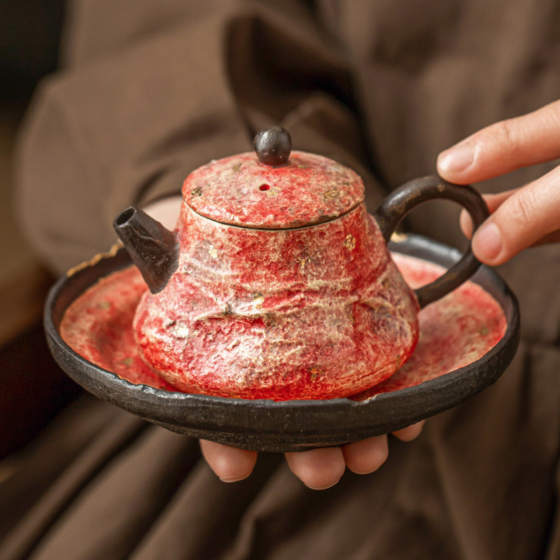 Ấm trà nhỏ bằng gốm sơn mỏ tinh xảo, ấm móng cột bằng vàng, dụng cụ pha trà kungfu cổ điển gia dụng, dụng cụ pha trà