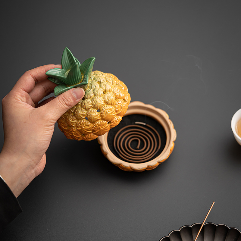 Sáng tạo Gốm sứ trái cây dứa đĩa Lư Hương lớn màu cam đại lợi ích gia dụng trong nhà Lư hương Trầm Hương đồ trang trí để bàn