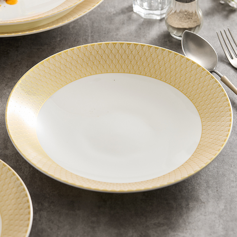 Wanli vàng đĩa gốm hộ gia đình đĩa cao cấp tiếp cận sang trọng món ăn phương Tây đĩa khách sạn bộ đồ ăn súp đĩa ramen đĩa