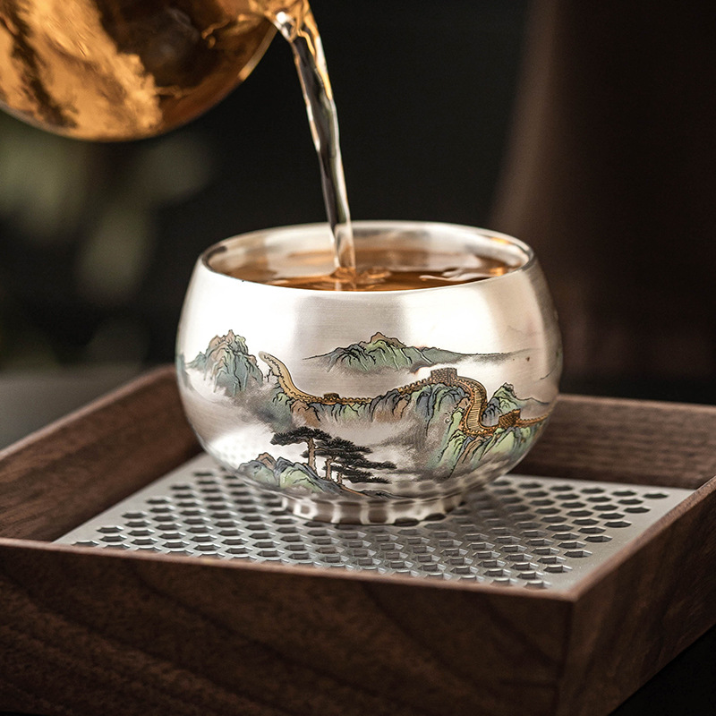 Nhà máy 999 cốc trà gốm sứ mạ bạc Xiongfeng Wanli Luohan cốc ánh sáng sang trọng cốc chủ sở hữu cốc trà cốc trà