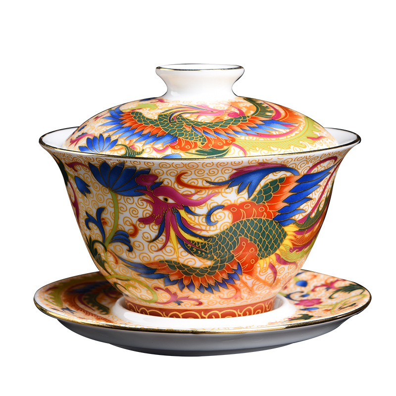 Bát Có Nắp gốm sứ, Cốc pha trà men màu, Cốc pha trà, bát pha trà tam tài cỡ lớn gia dụng, dụng cụ pha trà đơn