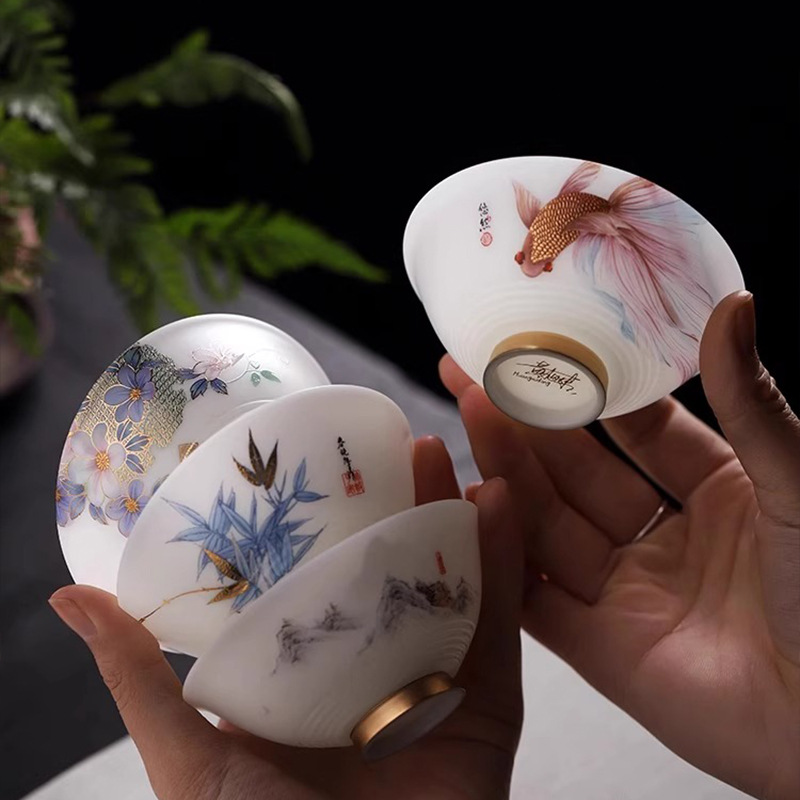 Master Huang Xudong Ice Jade Porcelain Master Cốc đơn Cốc trà sữa ngọc bích mỏng Cốc trà cá nhân cao cấp