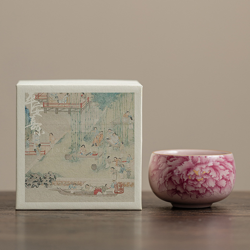 Cốc phong phú hoa mẫu đơn hồng cốc trà gốm sứ cốc chủ sở hữu cốc trà sản phẩm gia dụng dung tích lớn có thể nuôi hộp quà tặng Trung Quốc