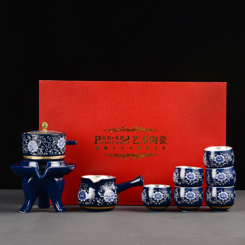 Bộ ấm trà Kung Fu mạ bạc 999 khay trà dùng trong gia đình khi làm việc