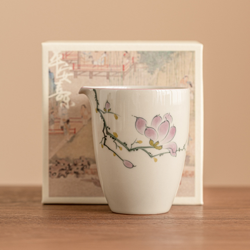 Tách Trà Hoa Mộc Lan vẽ tay, phụ kiện Bộ trà gốm sứ, tách trà đơn cao cấp, không nóng tay