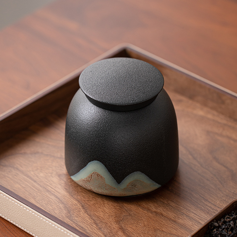 Tranh tráng men Màu Yuanshan Yuanrong Bồn đựng trà Trà Pu'er gia dụng vẽ tay Bồn đựng trà kín chống ẩm