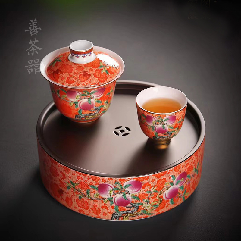 Chậu tráng men màu gốm sứ lưu trữ nước công suất lớn gia dụng hình tròn bọt khô bàn nâng chậu khay chậu lót trà bán buôn