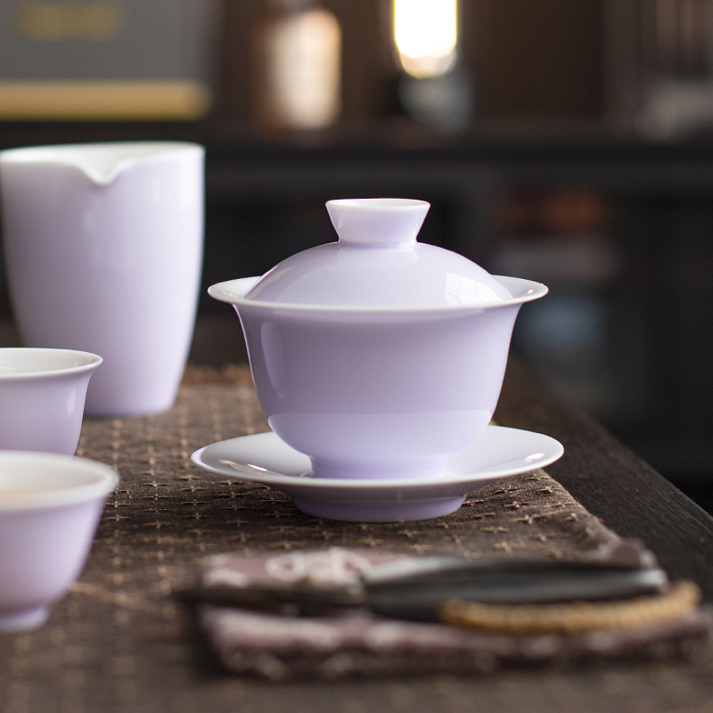 Bát gốm sứ mỏng màu tím hoa oải hương làm bằng tay có nắp Bộ trà Kung Fu có nắp