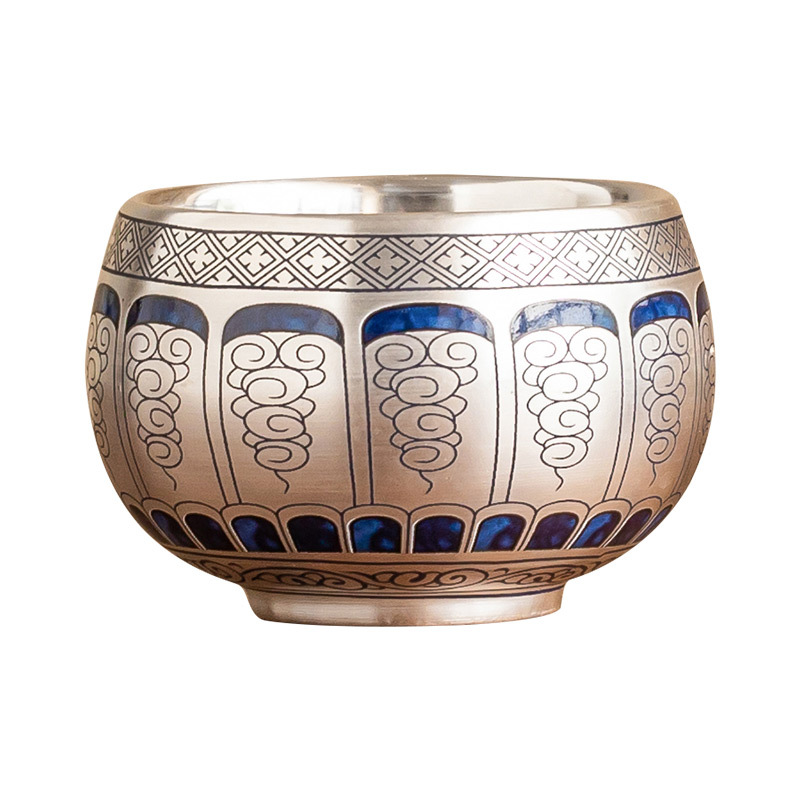 Cốc chủ nhân mạ bạc 999 cốc thiền nước mây thủy tinh gia dụng cốc trà bộ trà gốm sứ cốc đơn