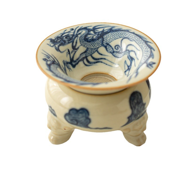 Bộ lọc trà họa tiết rồng trắng xanh Bộ lọc trà lọc trà lưới lọc trà một khối gốm sứ phụ kiện trà đạo Kung Fu