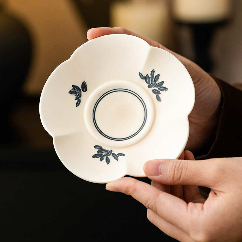 Đế lót ly gốm sứ vẽ tay phụ kiện bộ trà kungfu gia dụng đế lót ly trà cách nhiệt chống bỏng