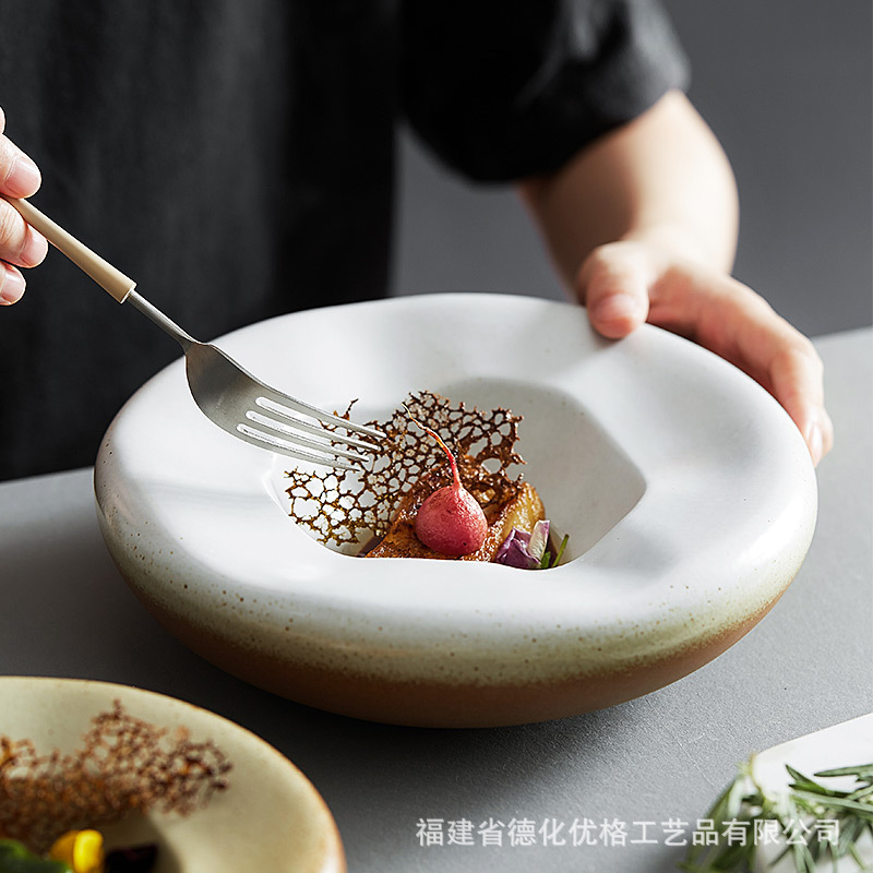 Đĩa rau không quy tắc bằng gốm thô, bát đặc biệt hình tổ sáng tạo thương mại, nhà hàng khách sạn, câu lạc bộ, Bộ đồ ăn Nghi Lễ