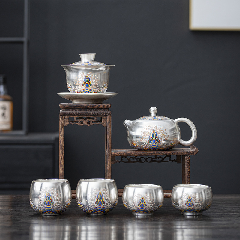 Bộ ấm chén trà Kung Fu cao cấp, chất liệu sứ, mạ vàng, kiểu dáng sang trọng, dành cho một người, hộp quà tặng, thương hiệu Jianghai Wuyaya.