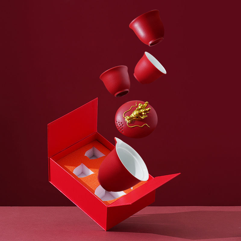 Xianglong Kuaike Cup Tách trà Năm Rồng Quà Tặng Năm mới Hộp quà Bộ trà du lịch ngoài trời bằng gốm