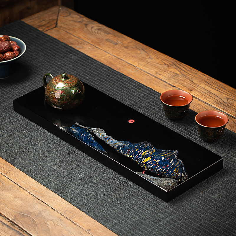 Đồ sơn mài tự nhiên phong cách Trung Hoa lớn sơn mài khay trà bộ trà khay bàn trà nhà phòng khách phòng trà khay trang trí