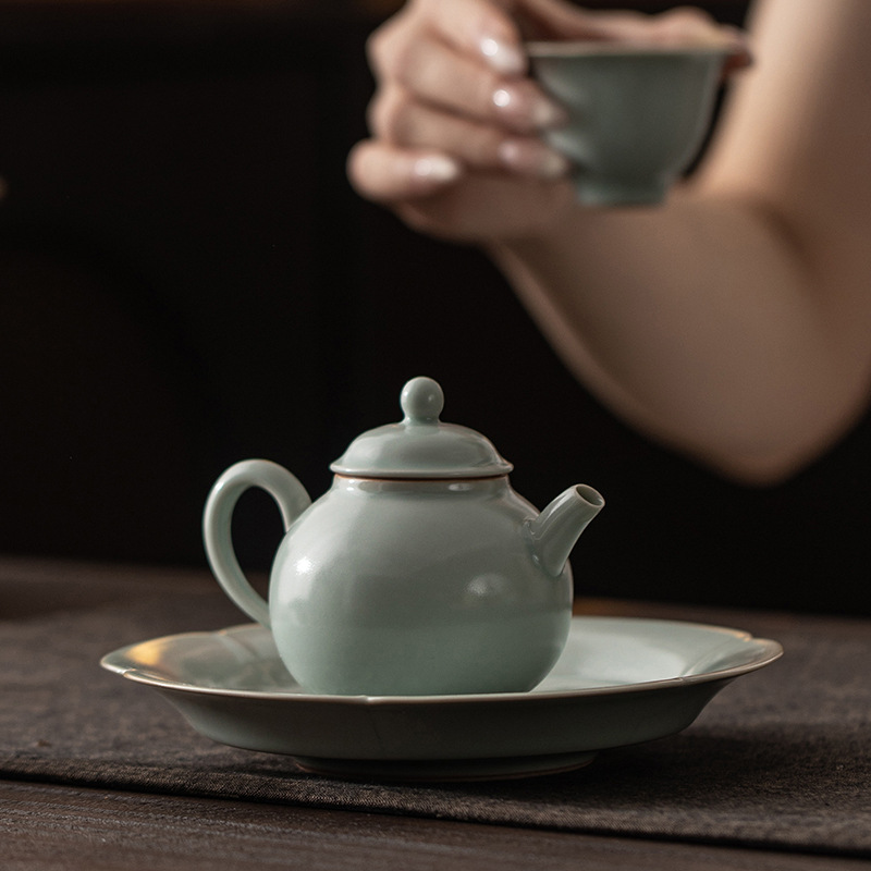 Bộ quà tặng Sky Blue Ru Kiln Dream Pot dành cho gia đình, Bình đơn bằng gốm sứ kiểu Trung Quốc, Bình trà cầm tay không nóng.