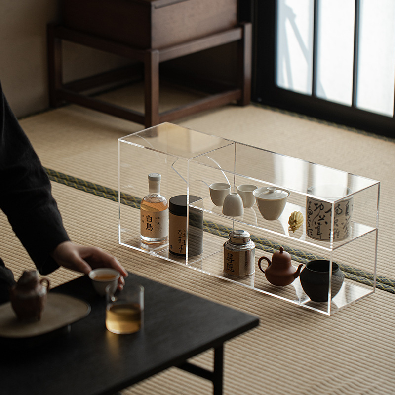 Giá để đồ Acrylic trong suốt để đồ Bộ trà Kung Fu ấm trà có nắp chén trà trưng bày Kệ Bogu để bàn