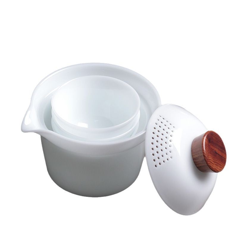 Bộ du lịch một nồi ba cốc ngoài trời di động Bộ cốc trà Kung Fu với cốc sứ đá quý nhanh.