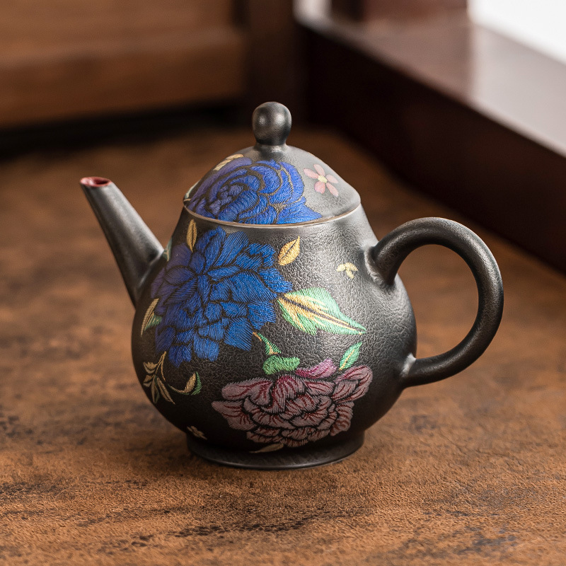Ấm trà hoa rang Kesi ấm cầm tay tinh xảo cao cấp gốm sứ ấm hình quả lê Mohua lộng lẫy dụng cụ pha trà gia dụng không nóng tay