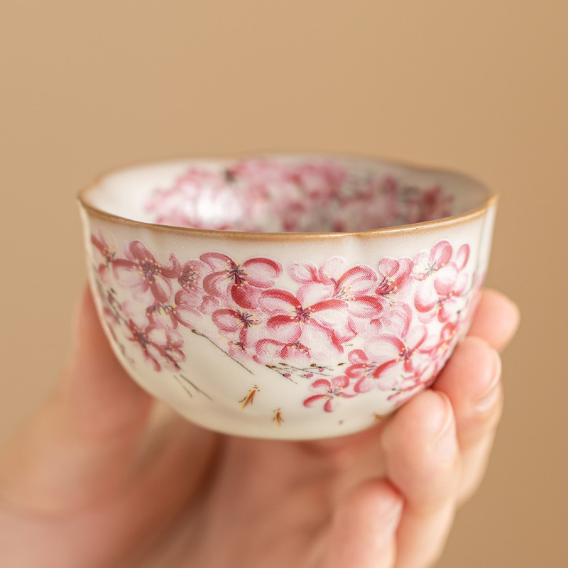 Cốc miệng hoa thạch mỡ lợn cốc cốc uống trà có thể mở được cốc chủ nhân cốc cốc trà cao cấp dành cho nữ bộ trà Kung Fu