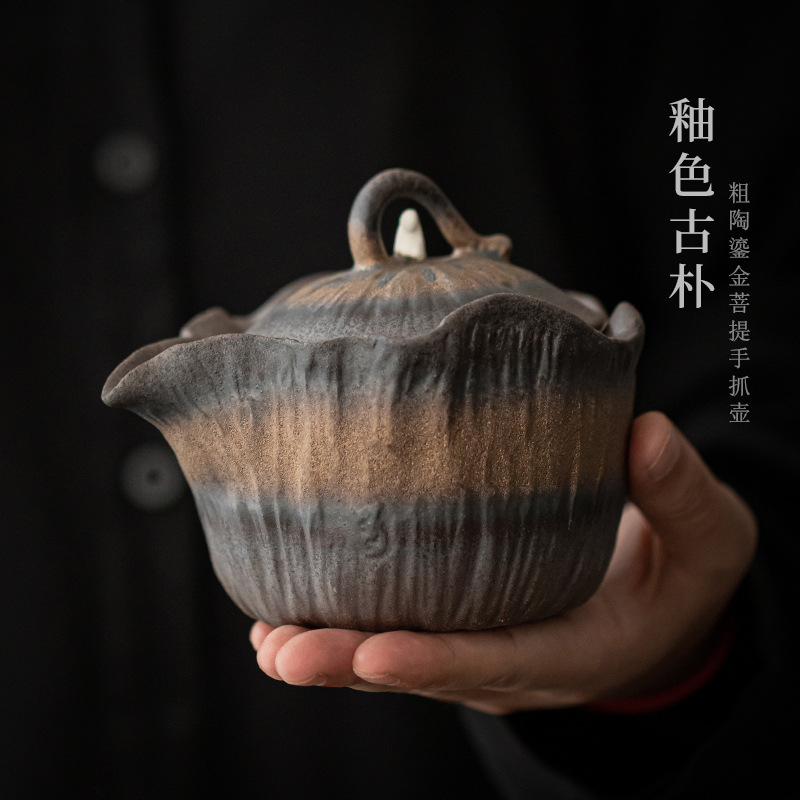 Bán buôn ấm cầm tay bằng gốm thô mạ Vàng Bộ trà Kung Fu gốm thủ công thuần túy cổ điển Nhật Bản có bộ lọc pha trà