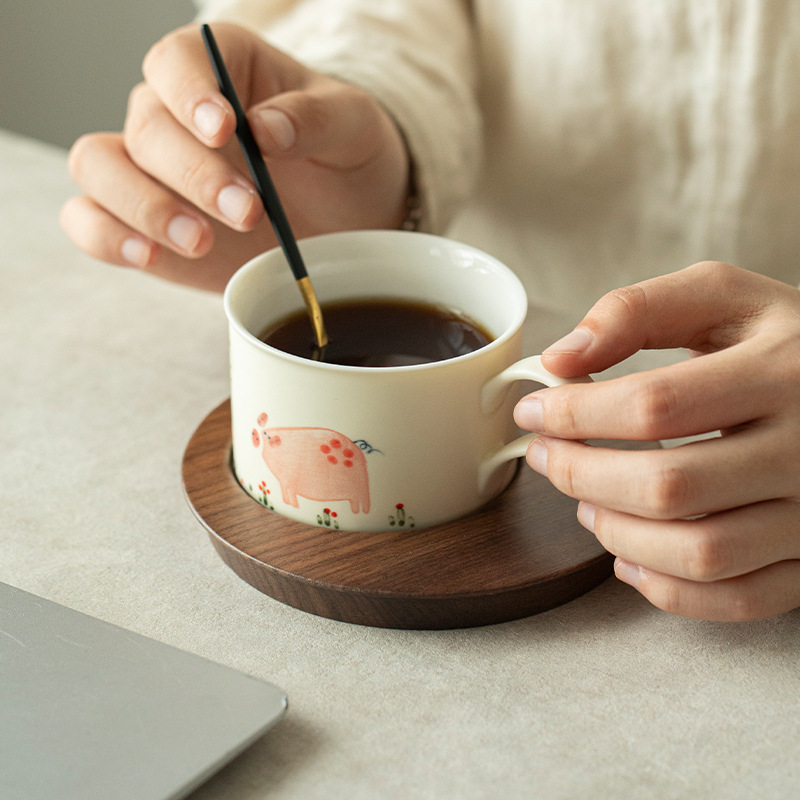 Chupu vẽ tay heo kéo cốc cà phê cốc latte tinh tế cao cấp cốc trà chiều dành riêng cho cá nhân nữ