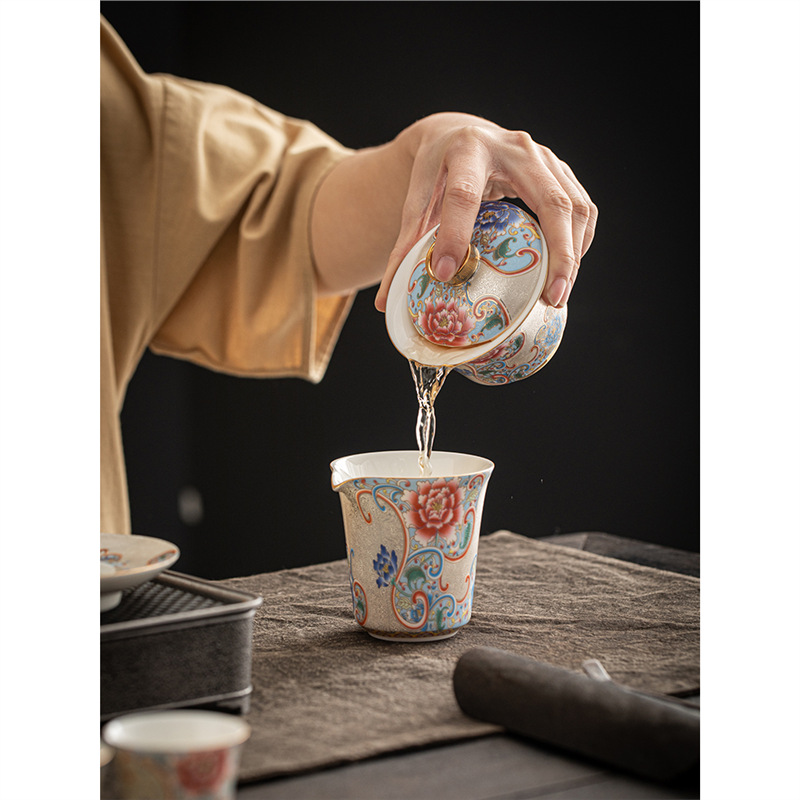 Ấm trà cloisonné bạc nguyên chất thủ công, bát trà ba tài năng bằng gốm sứ, cốc công bằng, bộ trà Kung Fu tinh tế, hộp quà