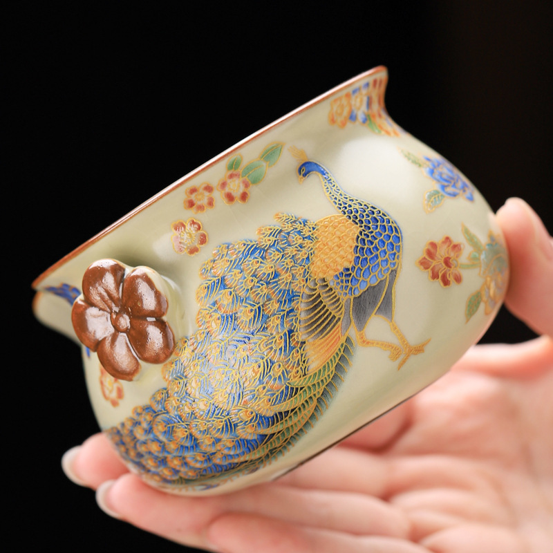 Ấm trà cầm tay Ru Kiln Ấm trà đơn lớn chống bỏng bát có nắp cốc trà một dụng cụ pha trà gốm sứ nhanh một ấm hai cốc