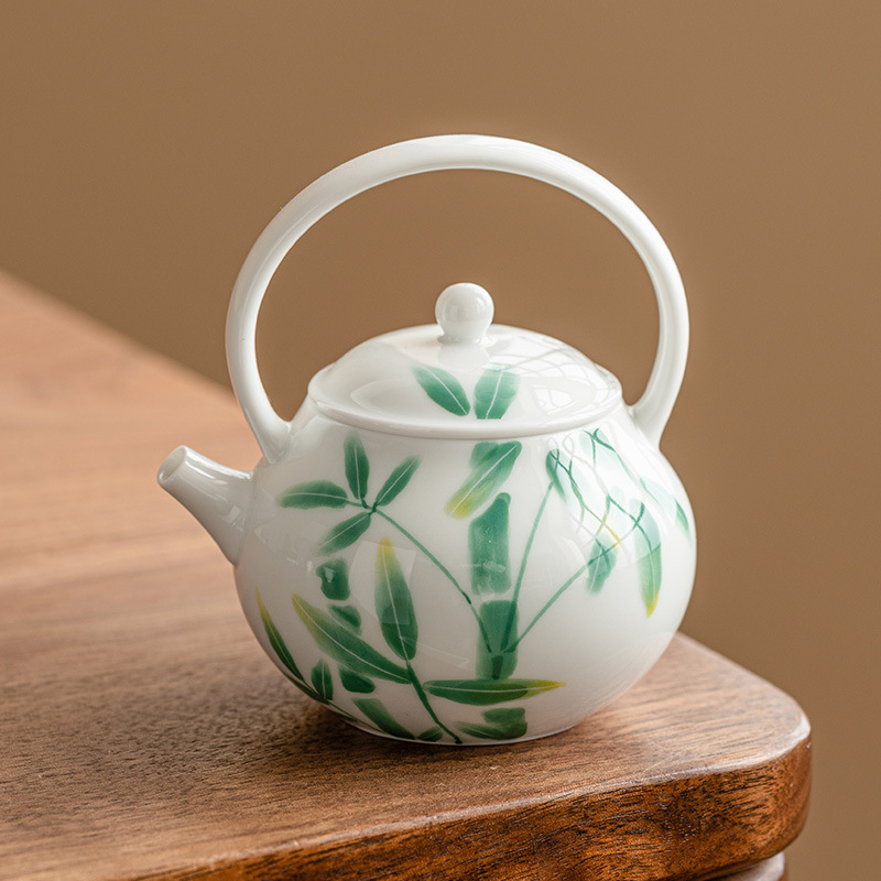 Ấm trà màu xám cỏ cây Ấm trà cầm xà tròn cao cấp vẽ tay kiểu Trung Quốc Bộ trà Kung Fu gia dụng nhỏ pha trà đãi khách