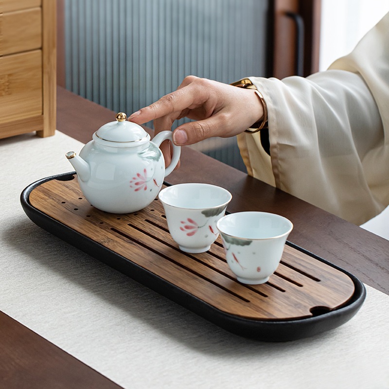 Khay Trà loại nhỏ bằng tre nặng kiểu Nhật, khay thoát nước gia dụng, bàn trà gốm sứ, bàn pha trà khô hình tròn đơn giản