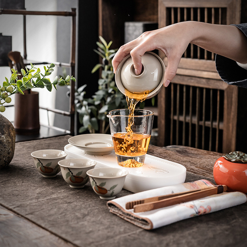 Bán buôn bộ trà du lịch Hồng mơ mộng Bộ một ấm ba chén trà chén ngoài trời cốc trà Kung Fu cầm tay cốc khách nhanh