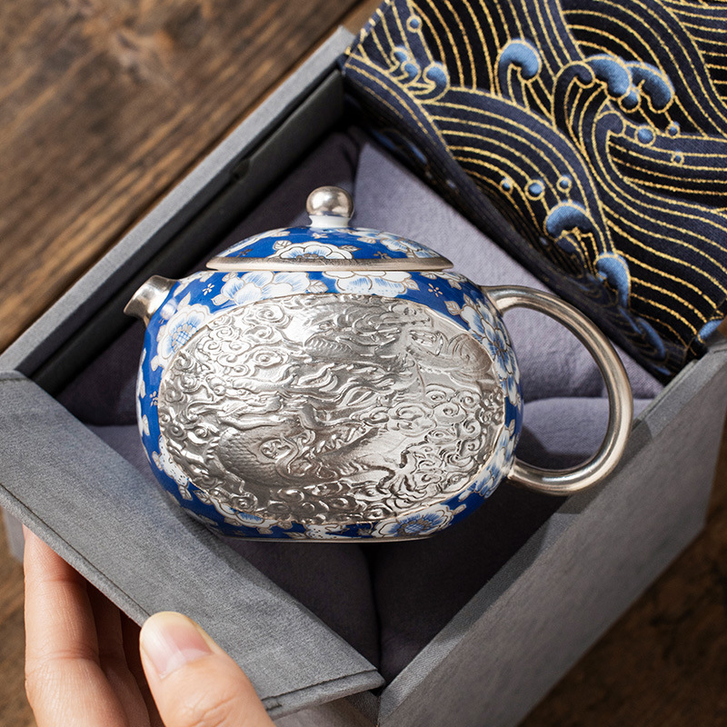 Ấm trà He Fusen mạ bạc Dragon and Phoenix Xishi cao cấp quà tặng sinh nhật nam nữ lãnh đạo người lớn tuổi quà tặng khách hàng