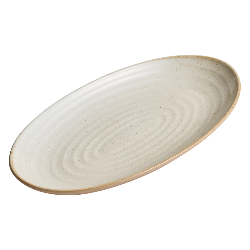 Đĩa cá gốm thô, đĩa hình bầu dục gia dụng, đĩa sâu sáng tạo, đĩa kiểu Trung Quốc cổ điển, đĩa hấp cá có ren cao cấp, đĩa hình Dan